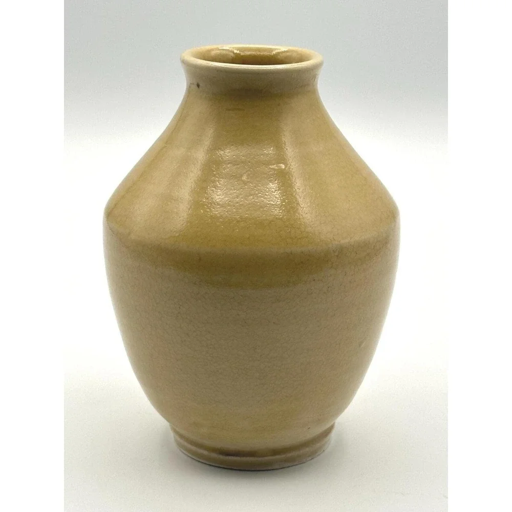 Vintage Yellow Stoneware Bud Vase Embossed Floral Motif Artist Signed Pottery
